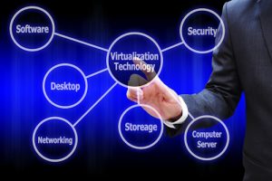 Businessman or Businesswoman Clicking Virtualization Button